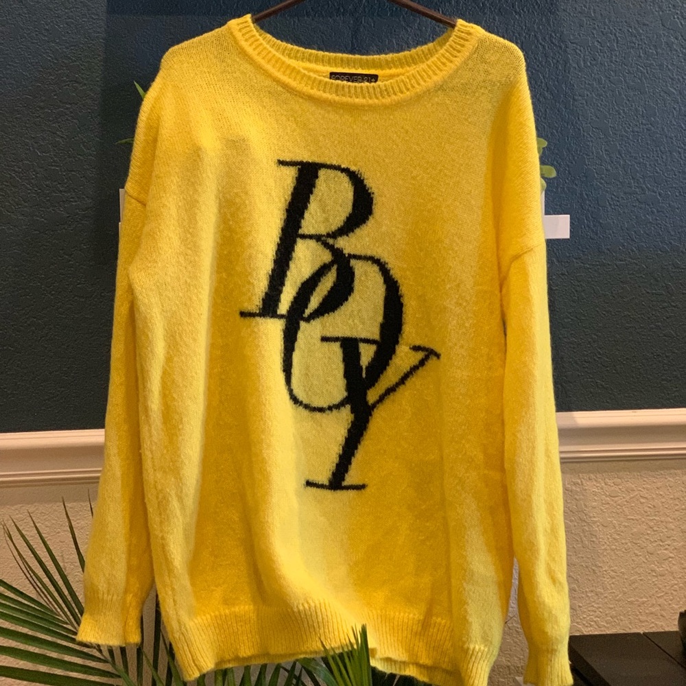 FOREVER 21+ Yellow “Boy” wool sweater